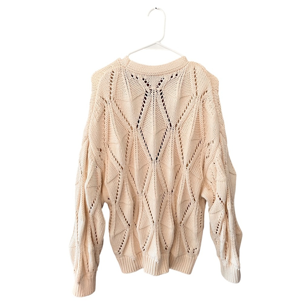 Zara Diamond Knit Cardigan Chunky Slouchy Oversized Neutral Cream Sweater S - Picture 6 of 12
